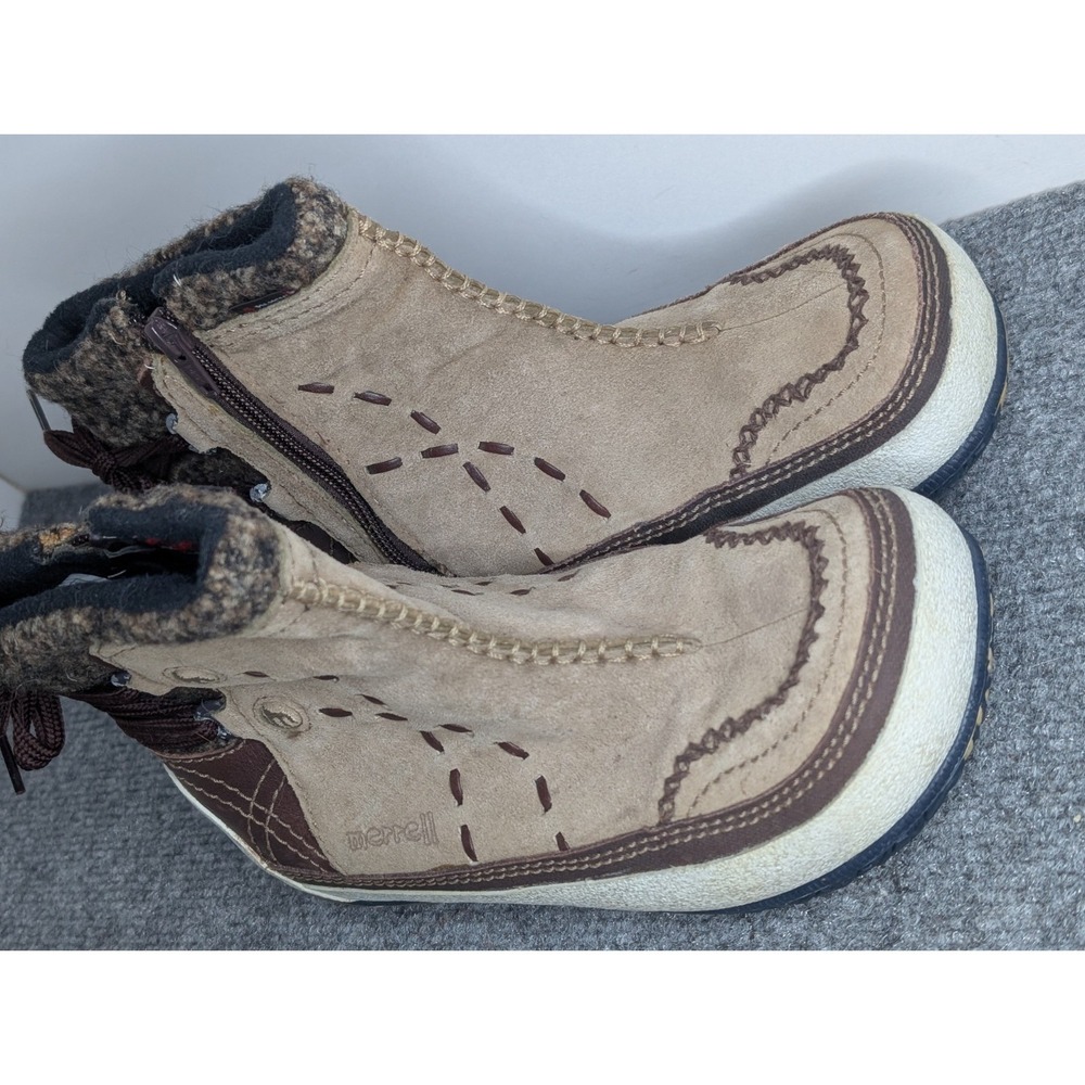 Merrell Puffin Mid Women's Size 8 Suede Tan Leather Winter Boots Primaloft 200g - Picture 2 of 16